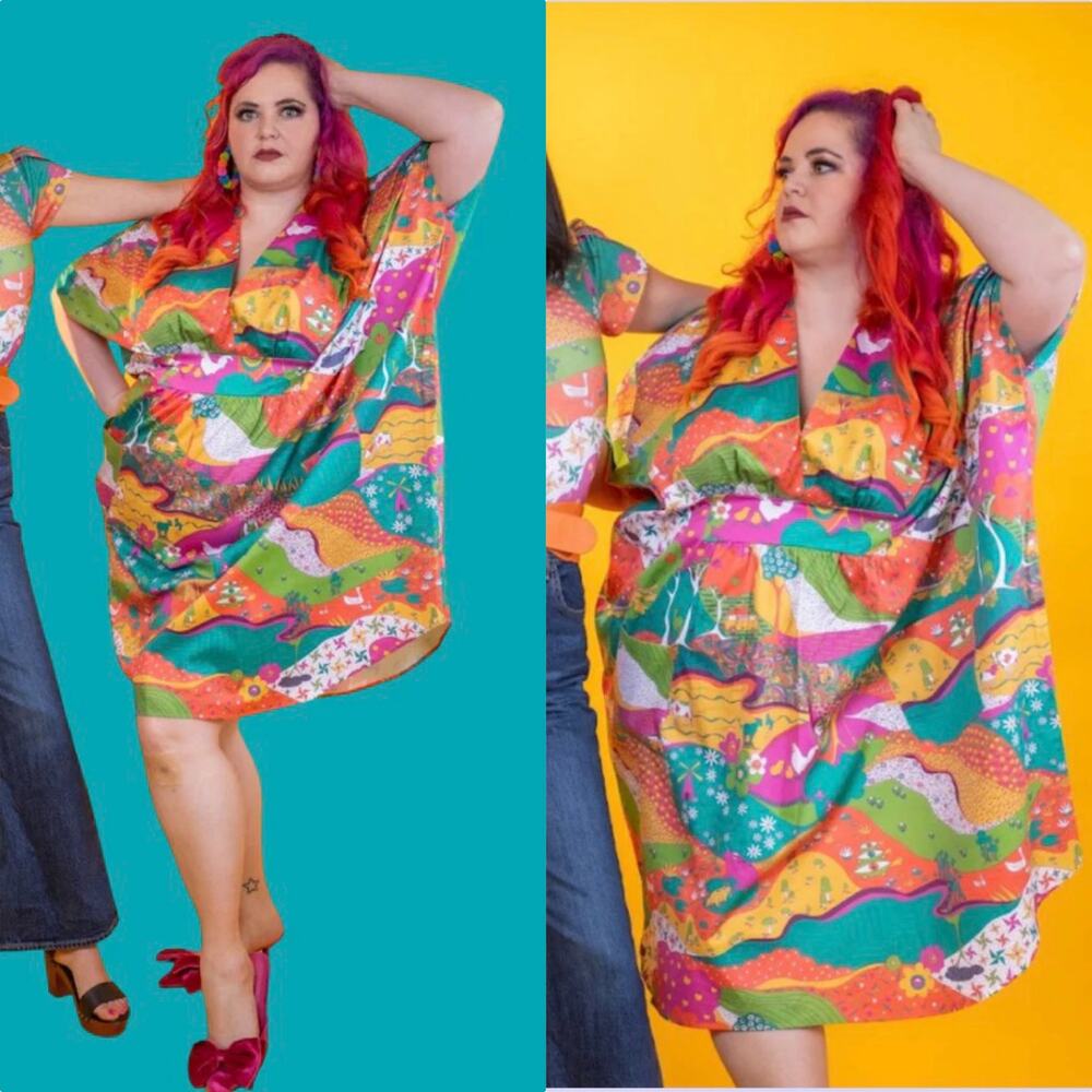 Blue Platypus Luscious Landscape 70's Midi Caftan 1X-4X Psychedelic Retro Cotton